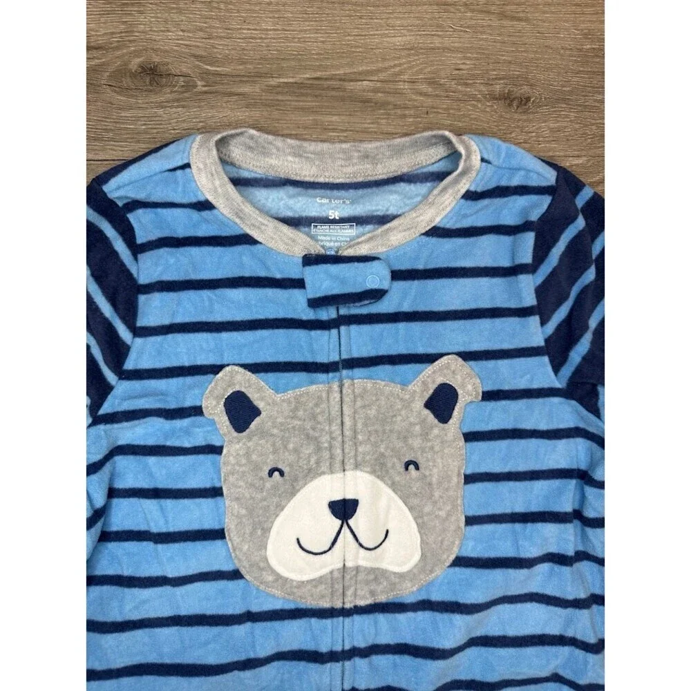 Carter’s 5T Footed Pajamas Blue Stripe Bear Sleeper Kids